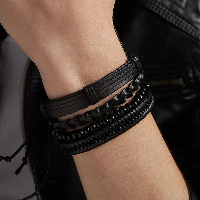 Vnox комплект кожаного браслет Повседневная обувь для мужчин и женщин ювелирные