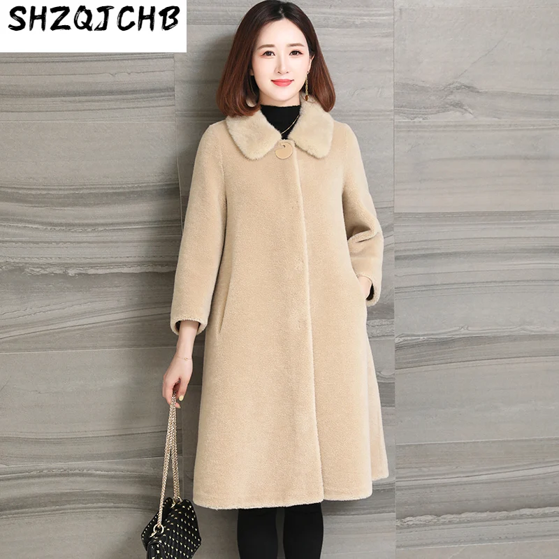 

SHZQ овечья стрижка женская ветровка меховое шерстяное интегрированное пальто норковый воротник Корейская зимняя модная куртка
