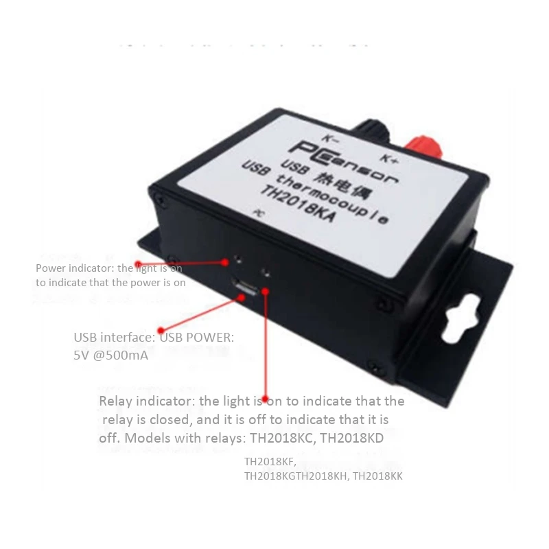 Термопара PCsensor TH2018A USB термопара прочная типа K для высоких температур с