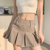 harajuku kawaii fashion striped khaki mini skirt summer solid aesthetic outfit 2021 women korean high waist y2k pleated skirts