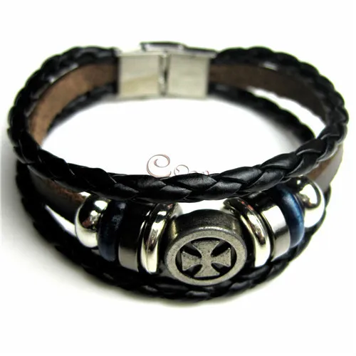 Браслеты и браслеты мужские кожаные браслеты Pulseira Masculina ювелирные изделия панк Шарм Bileklik Pulseiras подарок бойфренду - Окраска металла: Cross