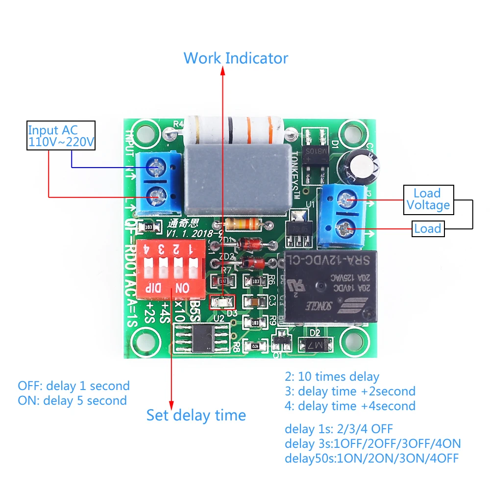 Релейный модуль с регулируемой схемой включения/выключения питания 110 В