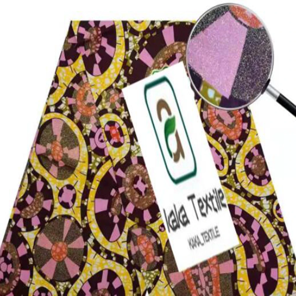

Popular African Ankara Grand Wax Glitter Glam Cotton Real Print Pagne Materian 6Yards Ghana For Sewing Wedding Party Dress