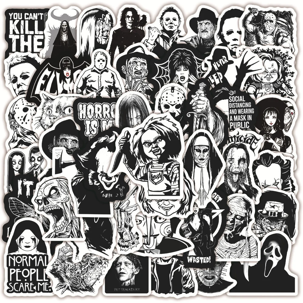 10/30/50PCS Black and White Wind Horror Movie Halloween Graffiti Stickers Personalized Luggage Waterproof Wholesale - купить по