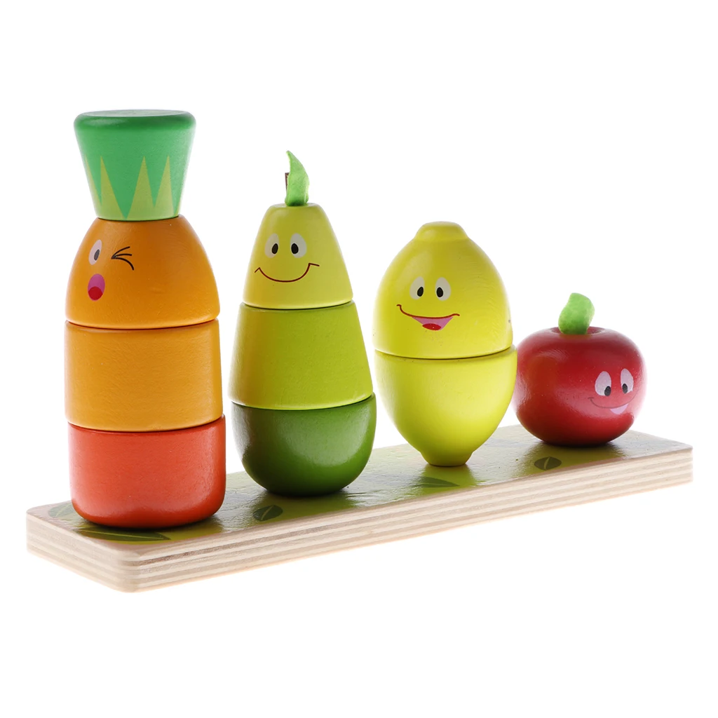 Симпатичные улыбающееся лицо деревянные фрукты куклы укладки игры строительные