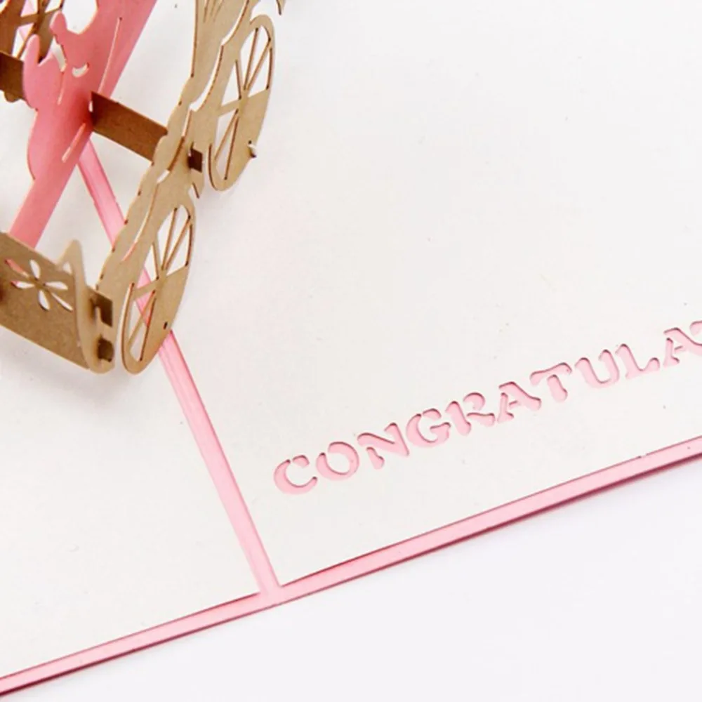 1pcs 3D Pop up Greeting Card Baby Carriage Handmade Invitations for Anniversary Birthday Blessing Gift | Дом и сад