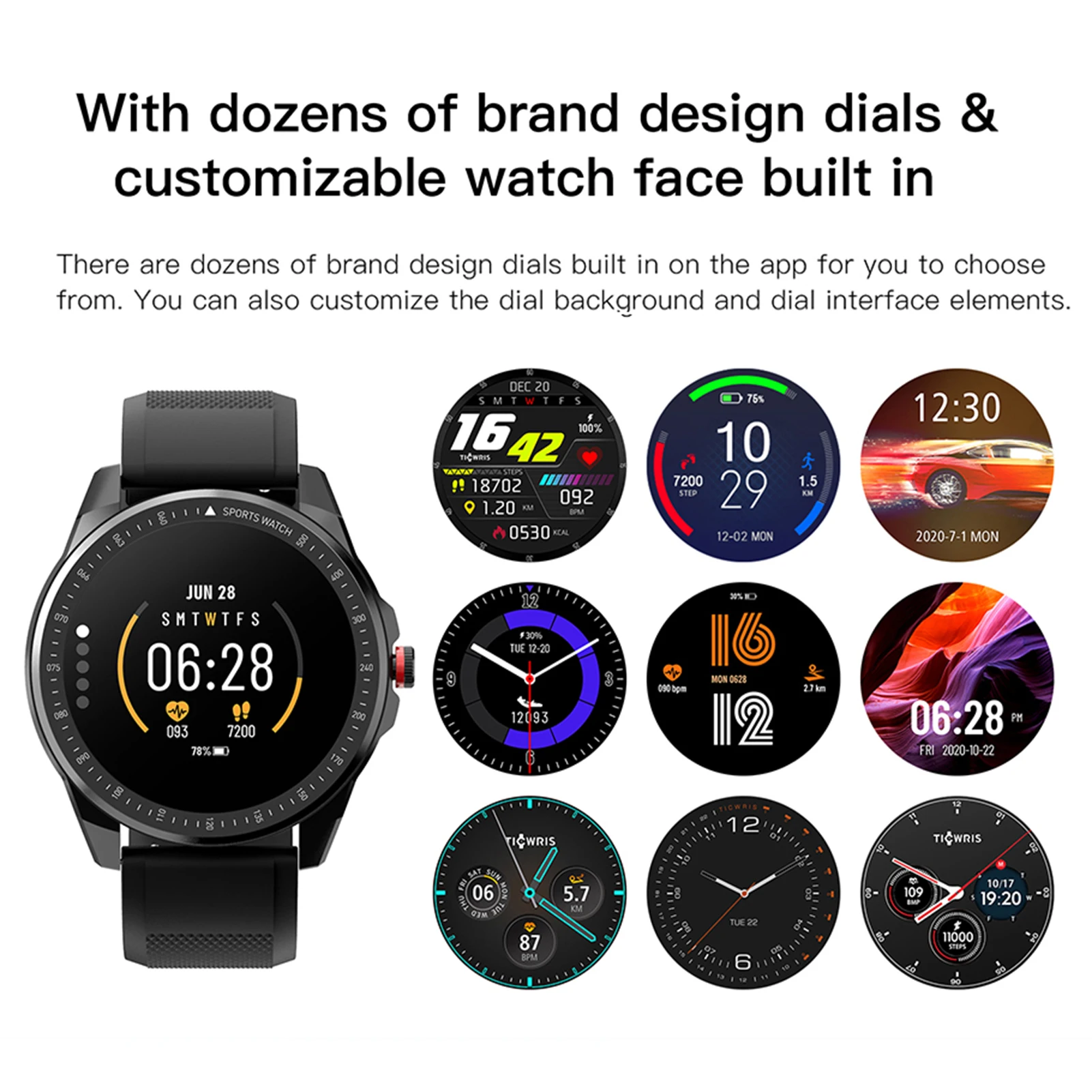 

Smart Watch Waterproof Sports Wristband With Touch Screen For TICWRIS RS Bluetooth Multi-functional Health Smart Watch