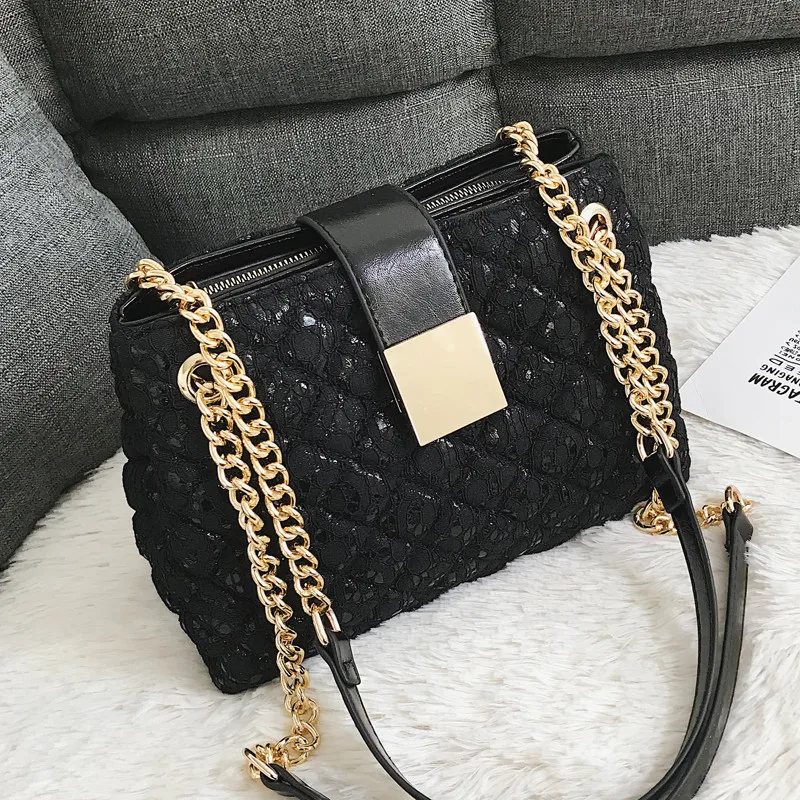 

Lace Women's handbag Diamond pattern chain Shoulder bag for Women's Totes pu leather Ladies crossbody bags bolsa feminina black