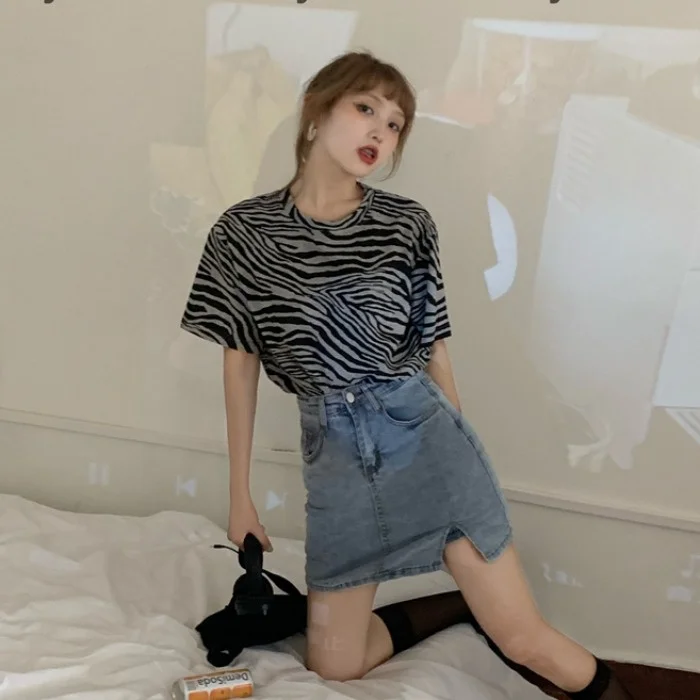 Женская свободная юбка в полоску повседневный топ с коротким рукавом и низом 2021 |