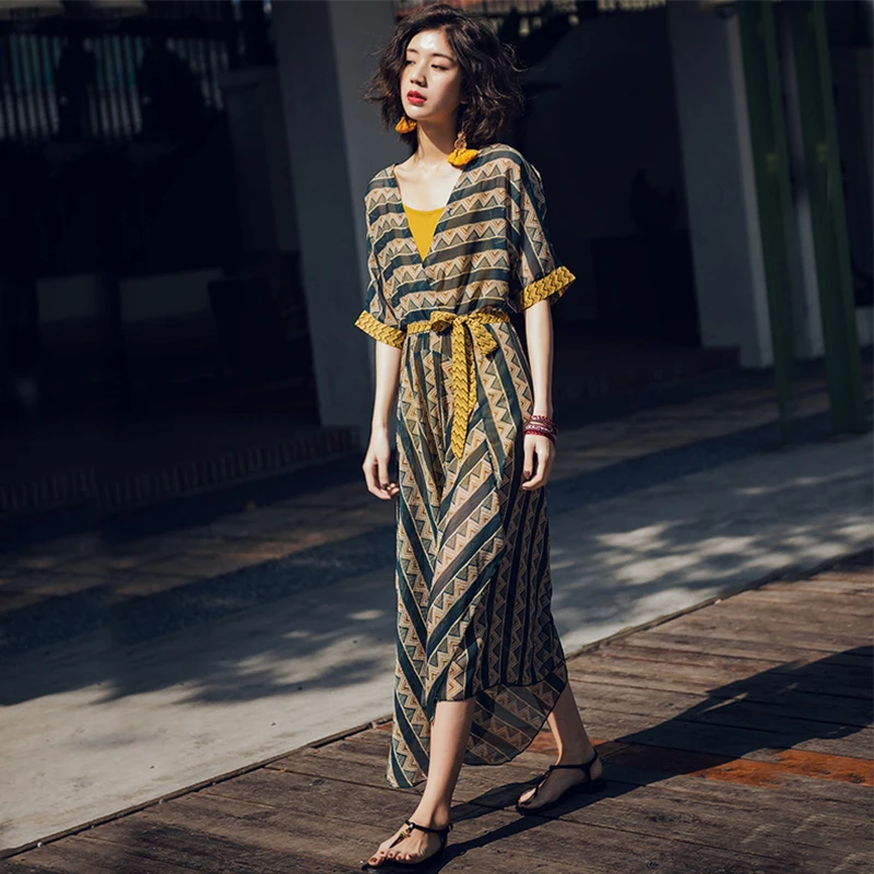 Весенне летний новый стиль богемный костюм из двух частей платье необычное