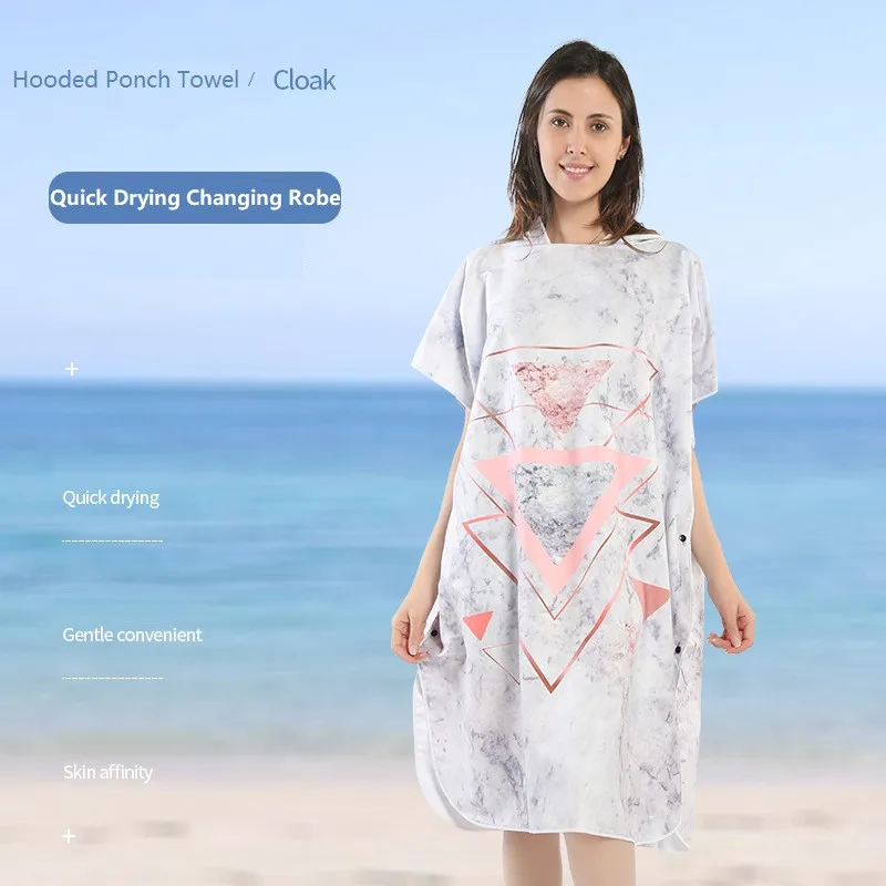 Быстросохнущее пляжное полотенце с капюшоном микрофибра Мраморная печать