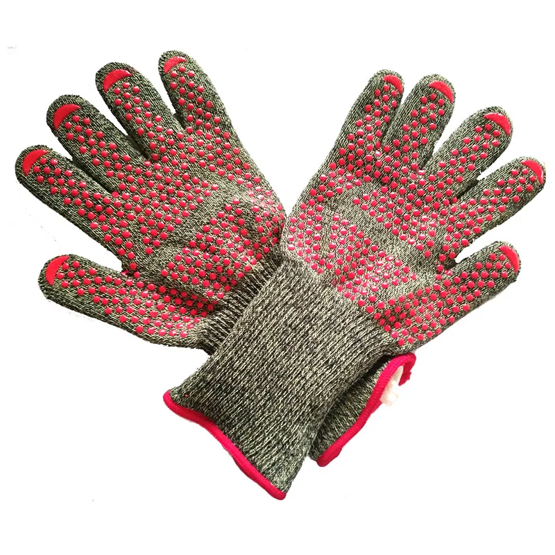 GRAY glove 2 шт FSUP защитные перчатки 500 °C термостойкие перчатки для барбекю Кухонные противопожарные перчатки для микроволновой печи - Цвет: GRAY glove
