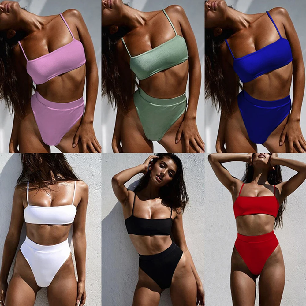Sexy Bikinis Set Straps High Waist Swimsuit Push Up Padded Thongs Biquini Bathing Suit Beachwear