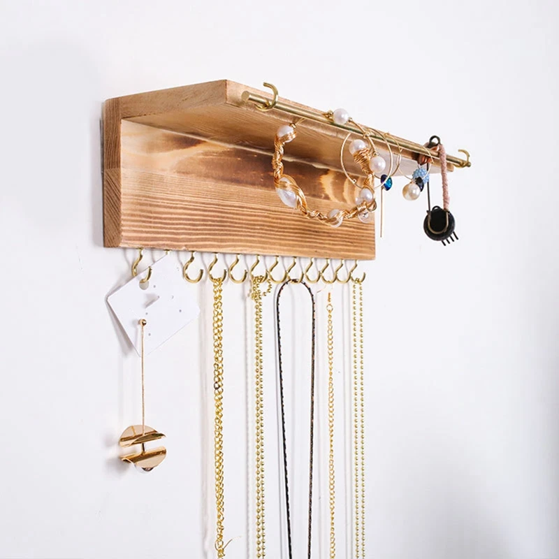 

3Pcs Wall Mounted Jewelry Organizer, Rustic Wood Rack for Earring, Bracelet and Necklace Holder - Jewelry Hanger Rack