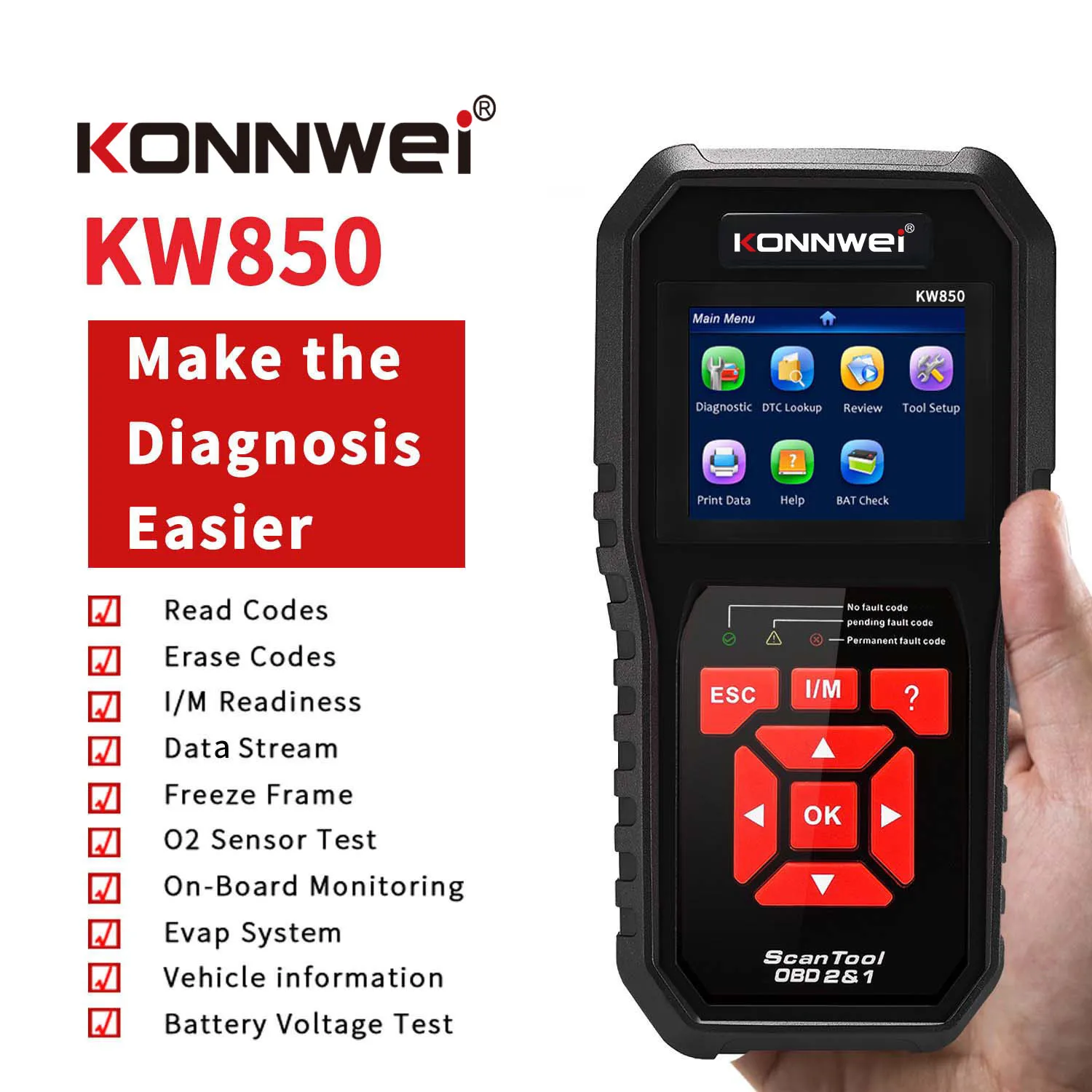 Автомобильный диагностический сканер KONNWEI KW850 OBD2 универсальный инструмент OBD для