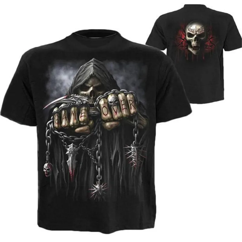 Футболка мужская с коротким рукавом круглым вырезом и 3D принтом черепа|Мужские