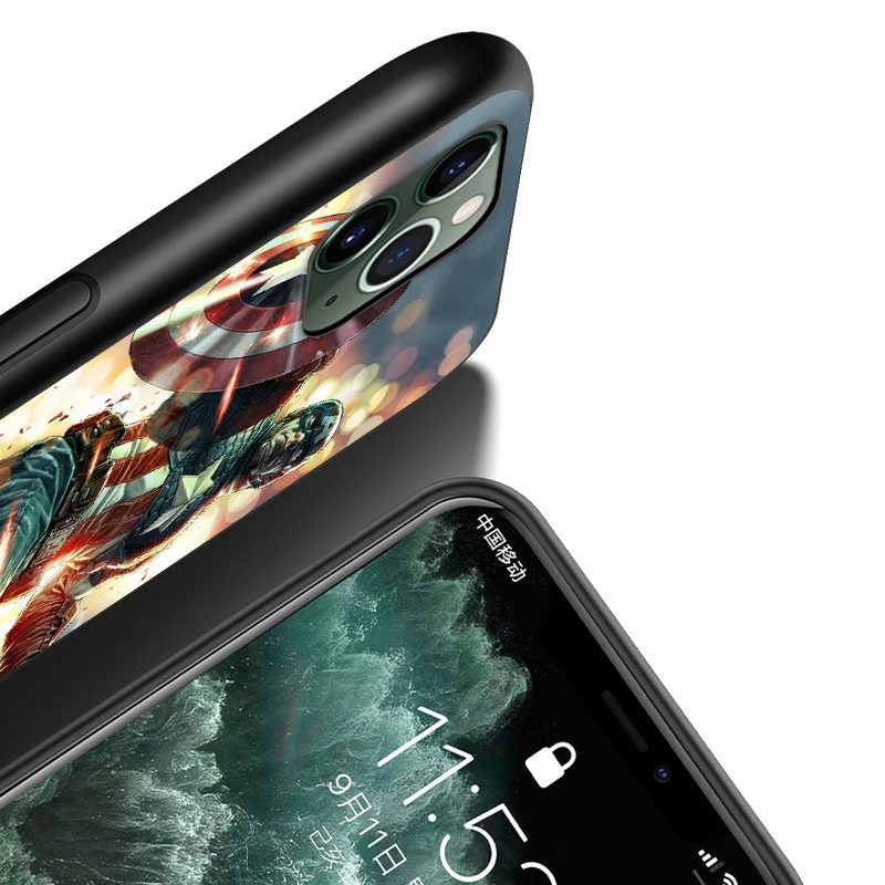 

Soft TPU Cover Hot Captain America Art for Apple iPhone 12 11 SE XS XR X 7 8 6 5 S mini Plus Pro MAX 2020 Black Phone Case