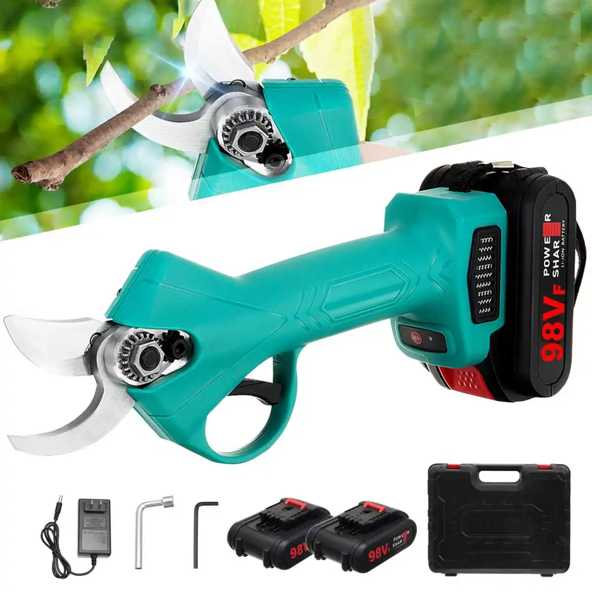 

9700mAh 98V Pruning Shear with Lithium-ion Battery Efficient Fruit Tree Bonsai Pruning Branches Cutter Cordless Electric Pruner