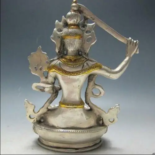 Китайская Серебряная бронзовая позолоченная фотография --- Будда Manjushri | Дом и сад