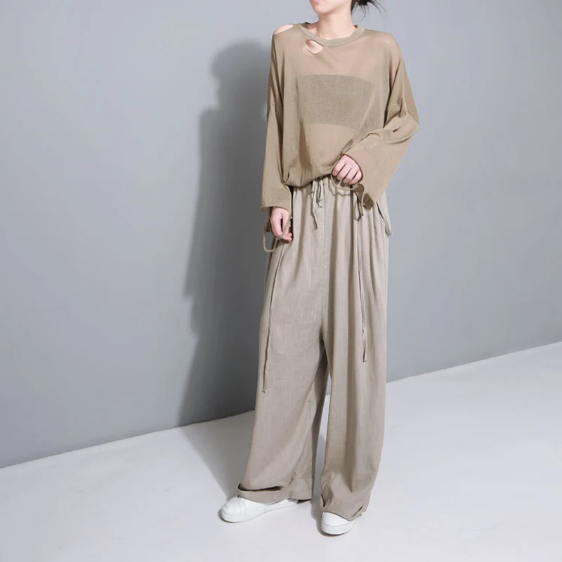 Женская трикотажная футболка [EAM] 2021New весна лето круглый вырез короткий рукав