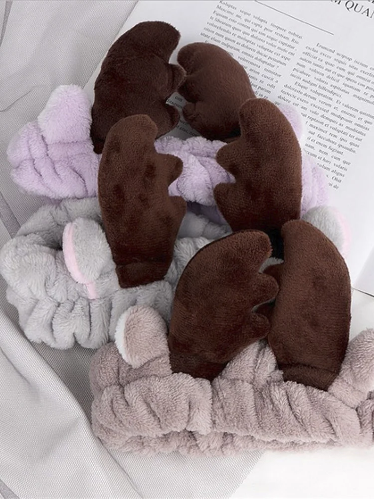 

Wash Face Hair Holder Hairbands Soft Warm Flannel Fleece Animal Ears Headband For Women Girls Turban Fashion Hair Accessories1PC