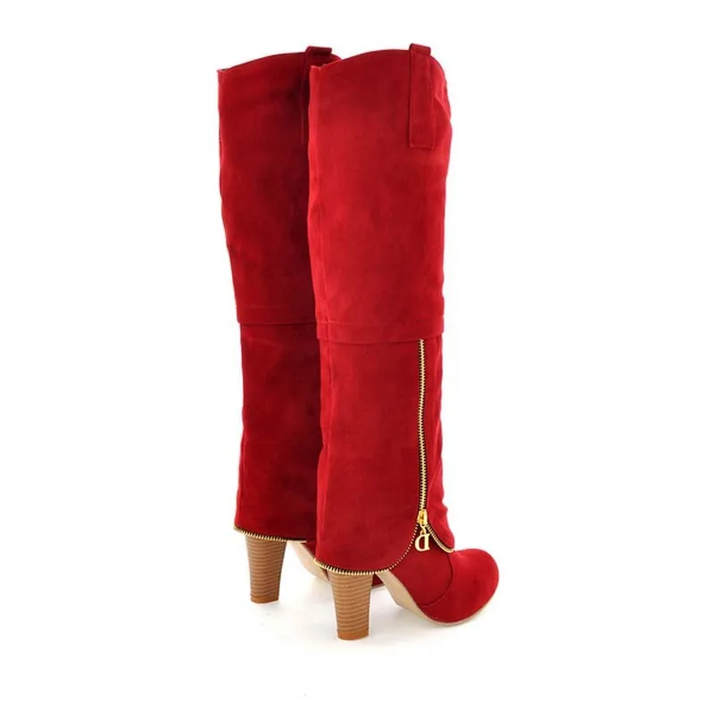 

ENMAYER Flock Fashion Women Winter Boots Shoes New Long Boots For Women Big Size Snow Round Toe Square heel High Boots Shoes
