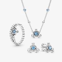 new 925 silver cinderella blue tiara necklace ring earrings jewelry set luxury fashion crystal wedding party jewelry for women
