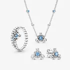 Новый 925 серебро, платье Золушки, синее Тиара ожерелье кольцо серьги комплект ювелирных изделий класса люкс модная обувь с украшением в виде кристаллов Свадебная вечеринка, ювелирное изделие для женщин