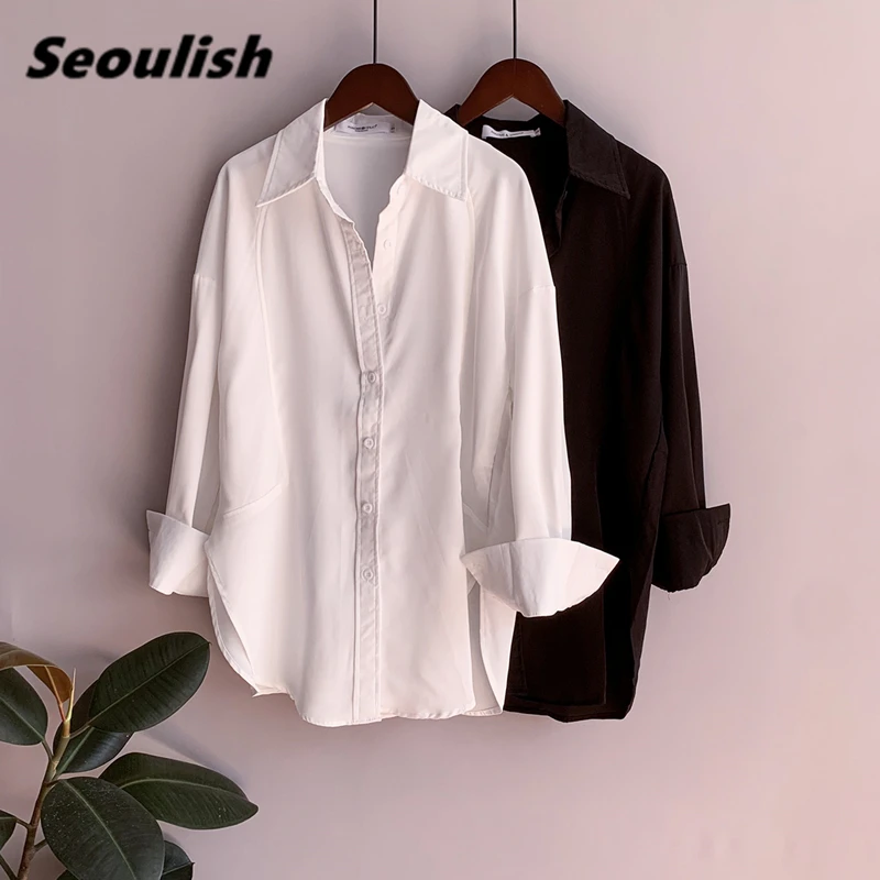 

Seoulish Spring Autumn Oversize White Women's Blouse New 2021 Long Sleeve Single Breasted Elegant Loose Shirts Chic Top Female