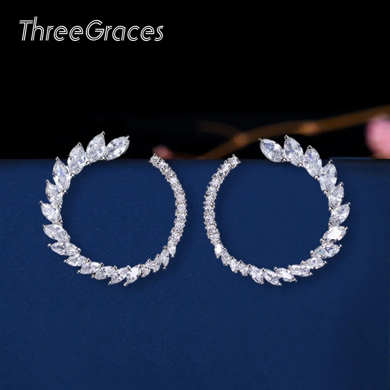 Женские серьги ThreeGraces модные ювелирные изделия Круглые полукруглые в форме листа