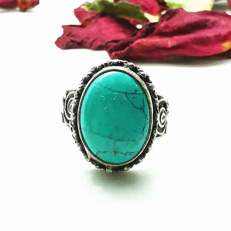 Непальские винтажные кольца для леди медные инкрустированные Имитация бирюзы с