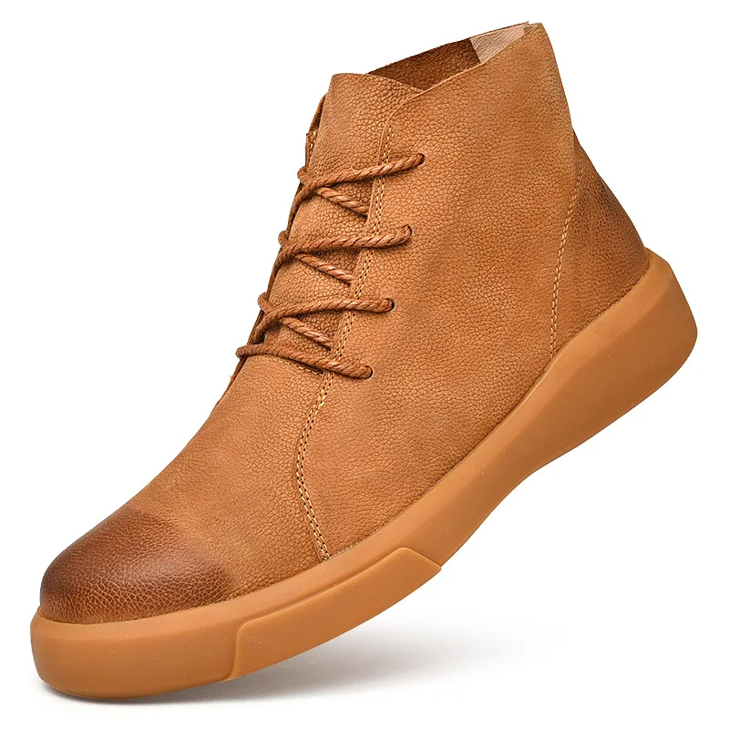 Brown men boots Merkmak/зимние мужские теплые ботинки; ботильоны; мужские теплые байкерские ботинки из натуральной кожи с плюшевой подкладкой; Осенняя Мужская Уличная обувь; размеры 38-47 - Цвет: Brown men boots