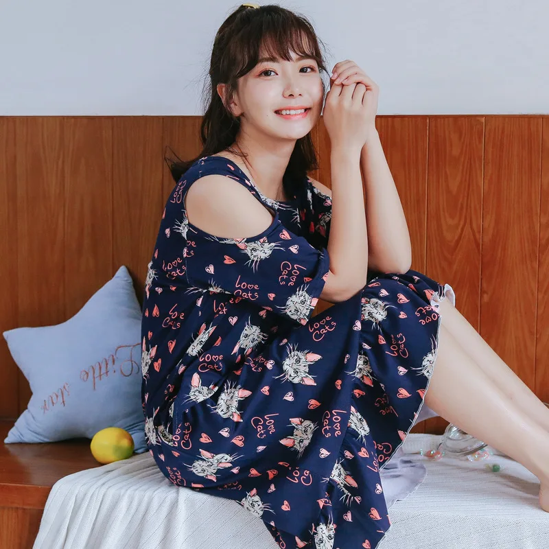 2020 летняя свободная Хлопковая женская ночная рубашка размера плюс средней длины