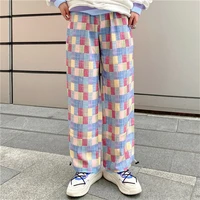 korean fashion colourful plaid pants streetwear women harajuku sweatpants women baggy elastic waist summer casual womens pants