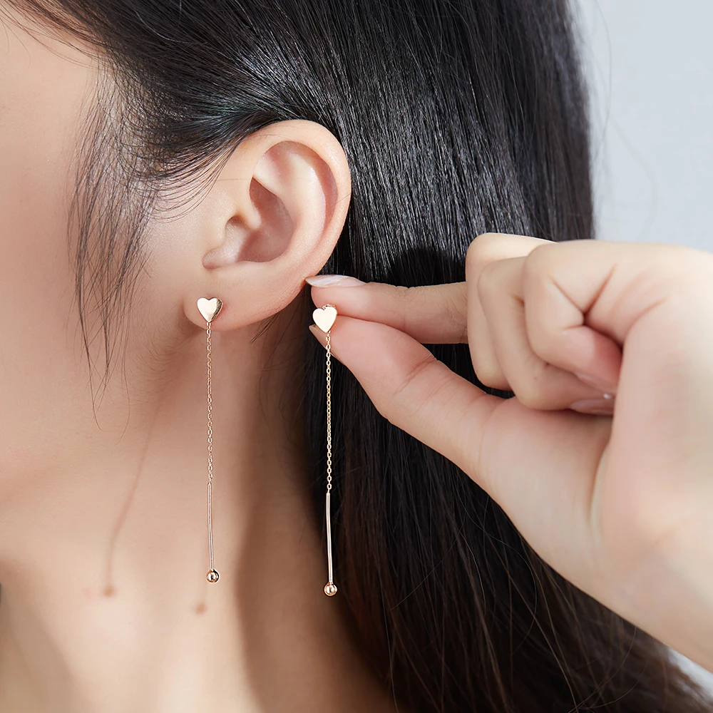 

ZEMIOR 925 Sterling Silver Round Bead Tassel Drop Earrings For Women Simple Heart Earring Fine Jewelry Valentine's Day Gift