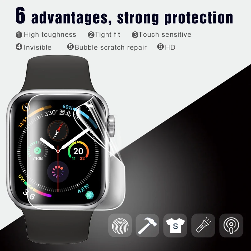 Мягкая Гидрогелевая пленка 9D для Apple Watch 5 6 44 мм 40 полная защита экрана iWatch Series