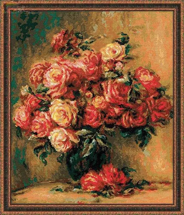 

Embroidery Needlework Crafts 14CT Unprinted DMC DIY Quality Cross Stitch Kits Handmade Arts Flower Decor Oil Painting Rose vase