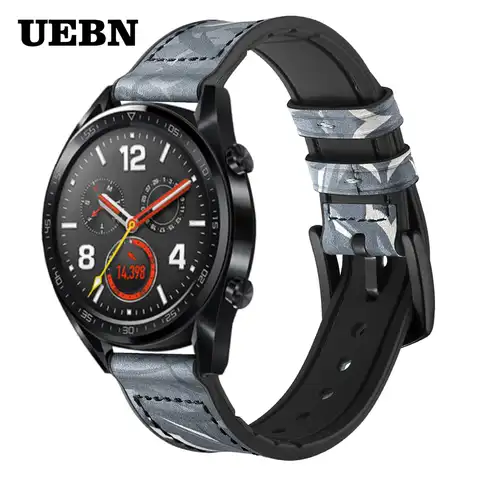 UEBN/20 мм/22 мм кожаный чехол + Силиконовый ремешок для часов для Huawei Watch GT 2 42 мм 46 мм ремень из высококачественного дышащего материала для HONOR ча...