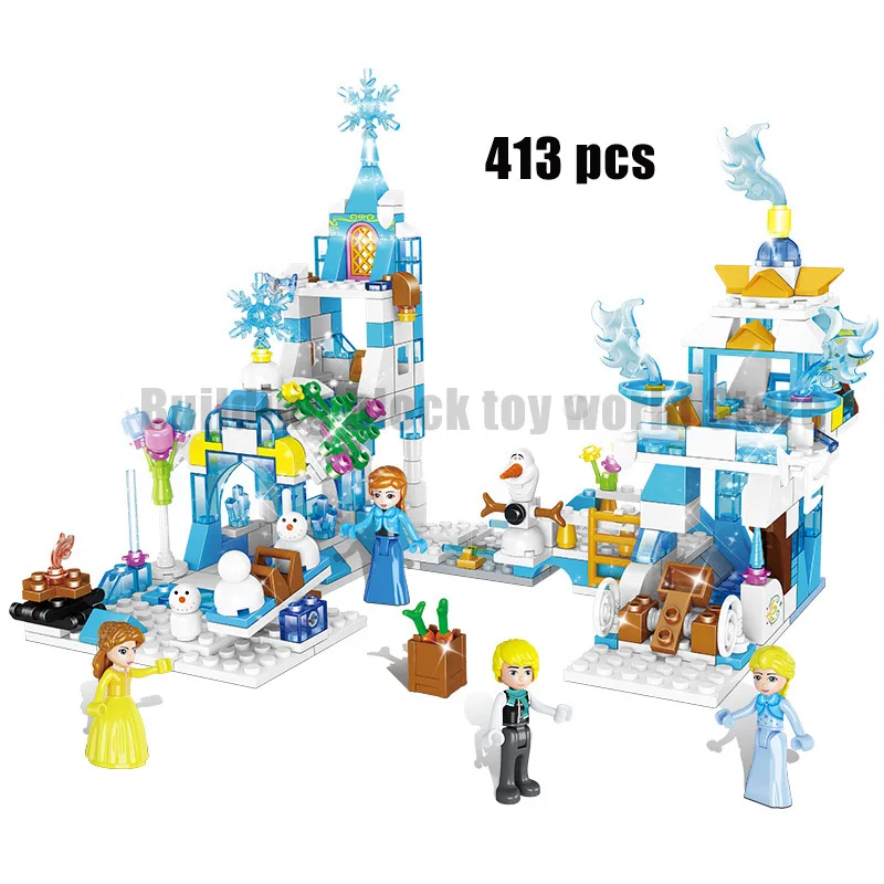 

2021 New Disney Ice and snow Princess Iceland Scene Model Building Block Set Building Block Toy Children Girl Gift
