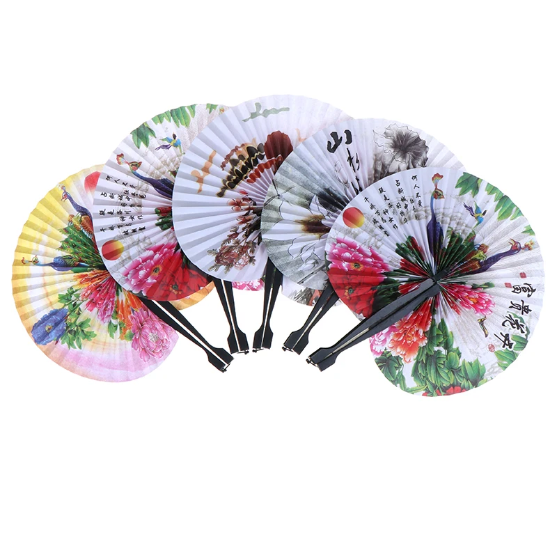 

1 PCS Chinese Style Hand Fan Wedding Foldable Paper Fans Hand Held Folding Fans Creative Retro Windmill Small Round Paper Fan