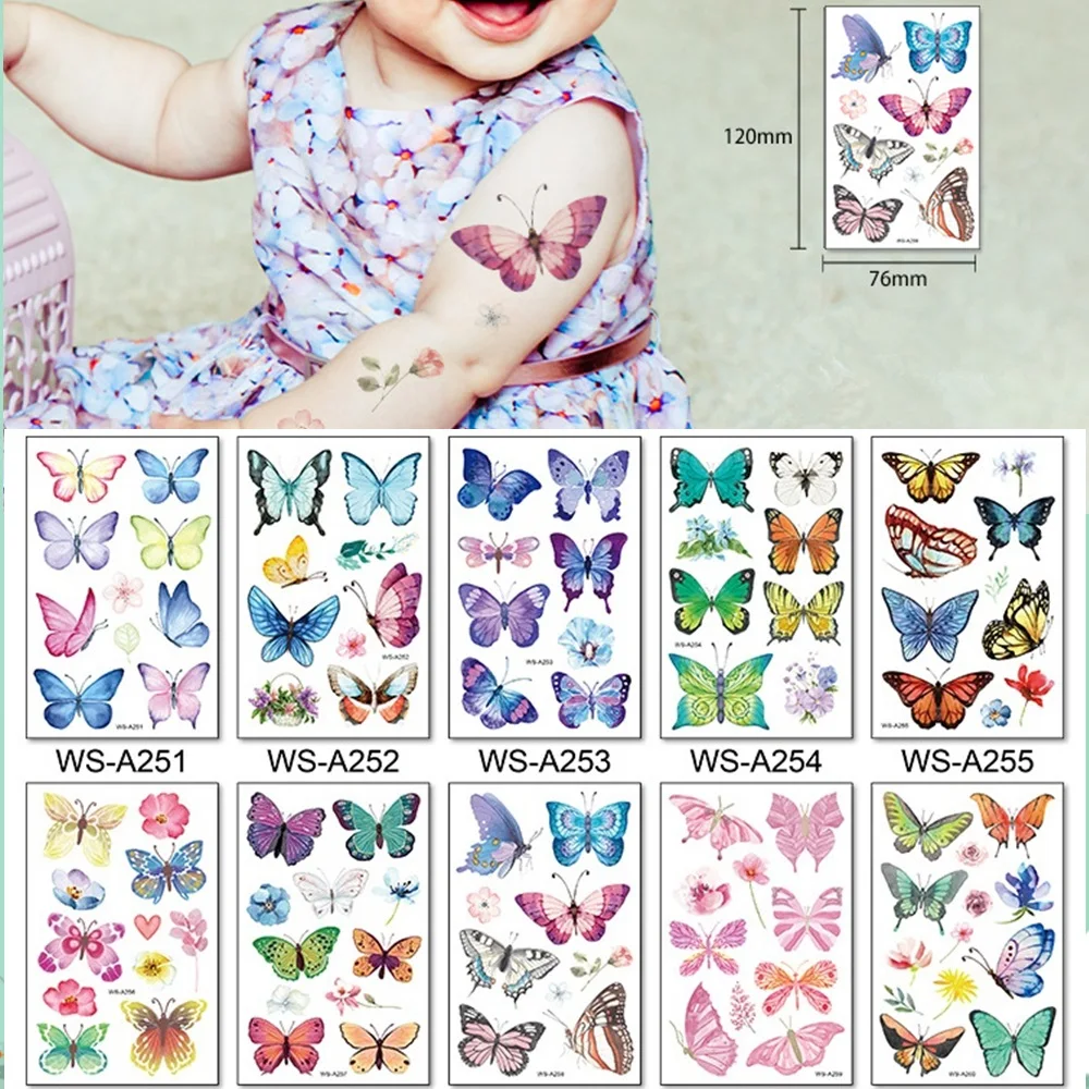 10 видов акварельных цветов бабочек тату для детей безопасный макияж Временный