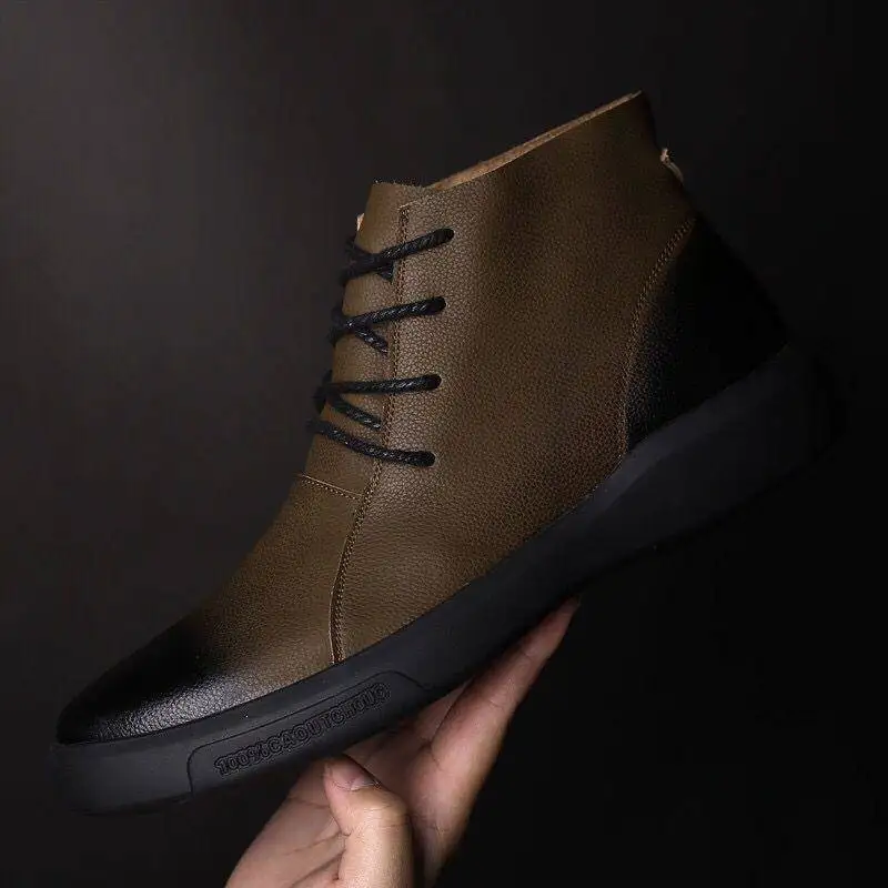 

Новинка 2020, кожаные ботинки из воловьей кожи, мужские зимние кожаные высокие ботинки, теплая обувь с хлопковой подкладкой и флисовой подкла...