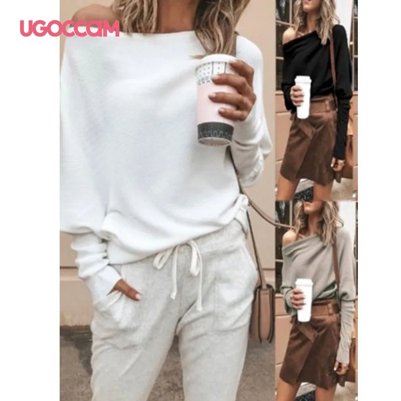 UGOCCAM женская блузка с длинным рукавом и круглым вырезом размера плюс серая