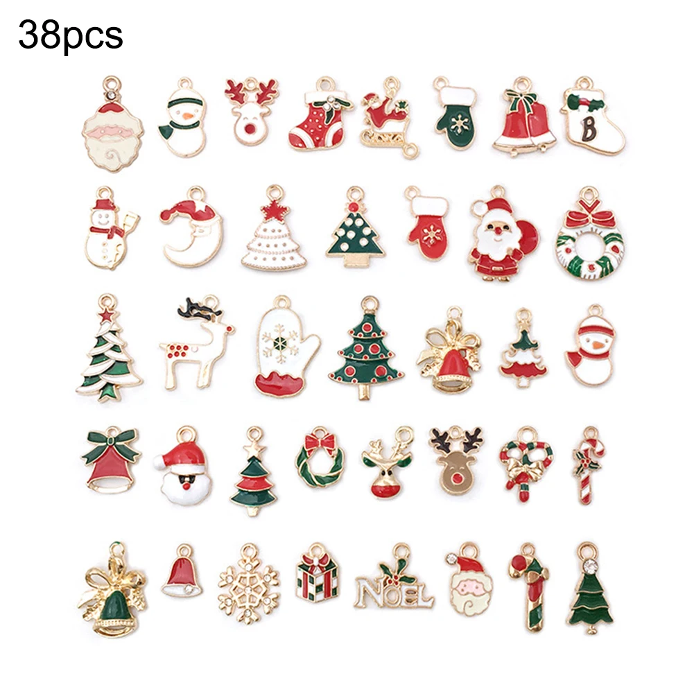 

38PCS Christmas Charms Pendants Enamel Bracelet Party Home Metal Craft Decoration Tree Hanging DIY Jewelry Accessories