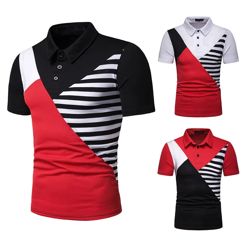 

Cross-Border Exclusively for New Summer Men Stripe Mosaic EU Size Short Sleeve polo Pension D15