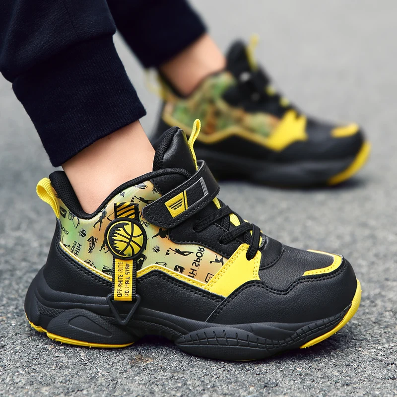 

New Trend Young Boy Casual Sneakers Yellow Teenage Boy Running Shoes Brand Leather Gym Shoes For Kids Children Shoe Size 30-39
