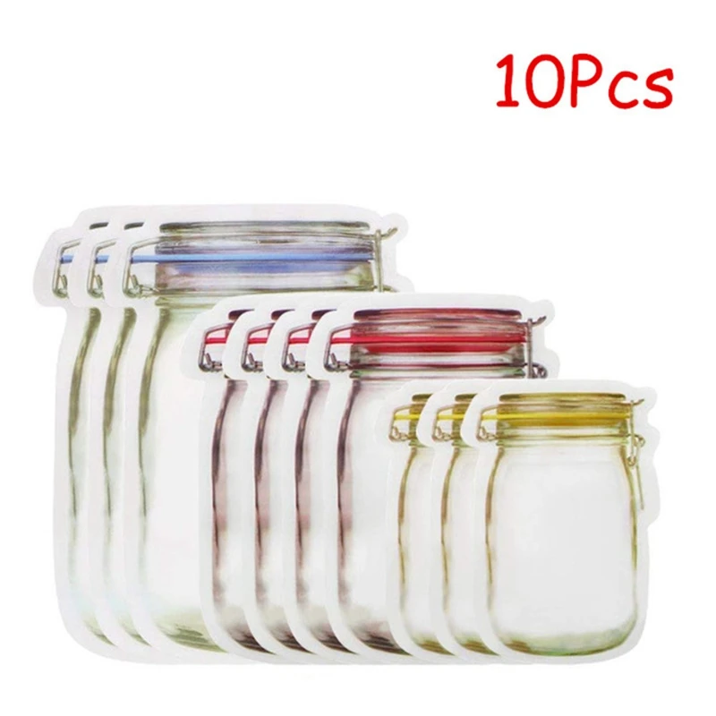 

10/20/30pcs Mason Jar Zipper Bags Reusable Snack Saver Bag Leakproof Food Sandwich For Biscuits Snack Preserv