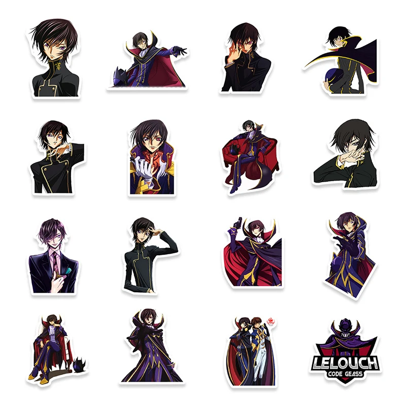 Lelouch-pegatinas de anime para ordenador port&aacute;til, pegatinas de c&oacute;digo Geass para Moto, monopat&iacute;n, equipaje, refrigerador, port&aacute;til, tel&eacute;fono, juguete, 10/50 Uds.-1