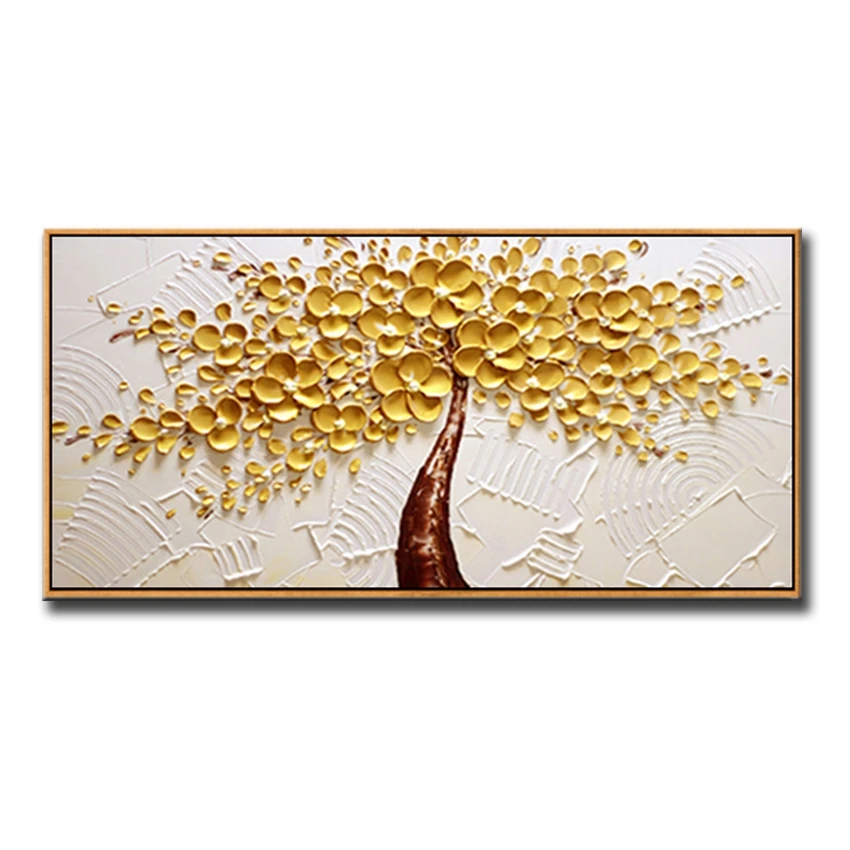 

Modern Abstract thick oil gold flower tree living room decor hand-painted oil painting bedroom bedside sofa background no framed