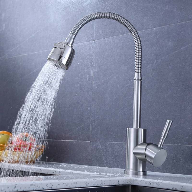 

Hot Faucet Tap Stainless Steel 360 Degree Rotatable Hot Cold Mixer Durable for Home Kitchen Sink D6